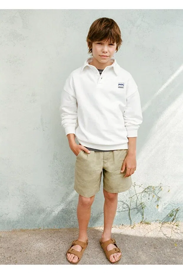 Детские шорты для мальчиков хлопковые Mango Kids, Khaki — фото 4