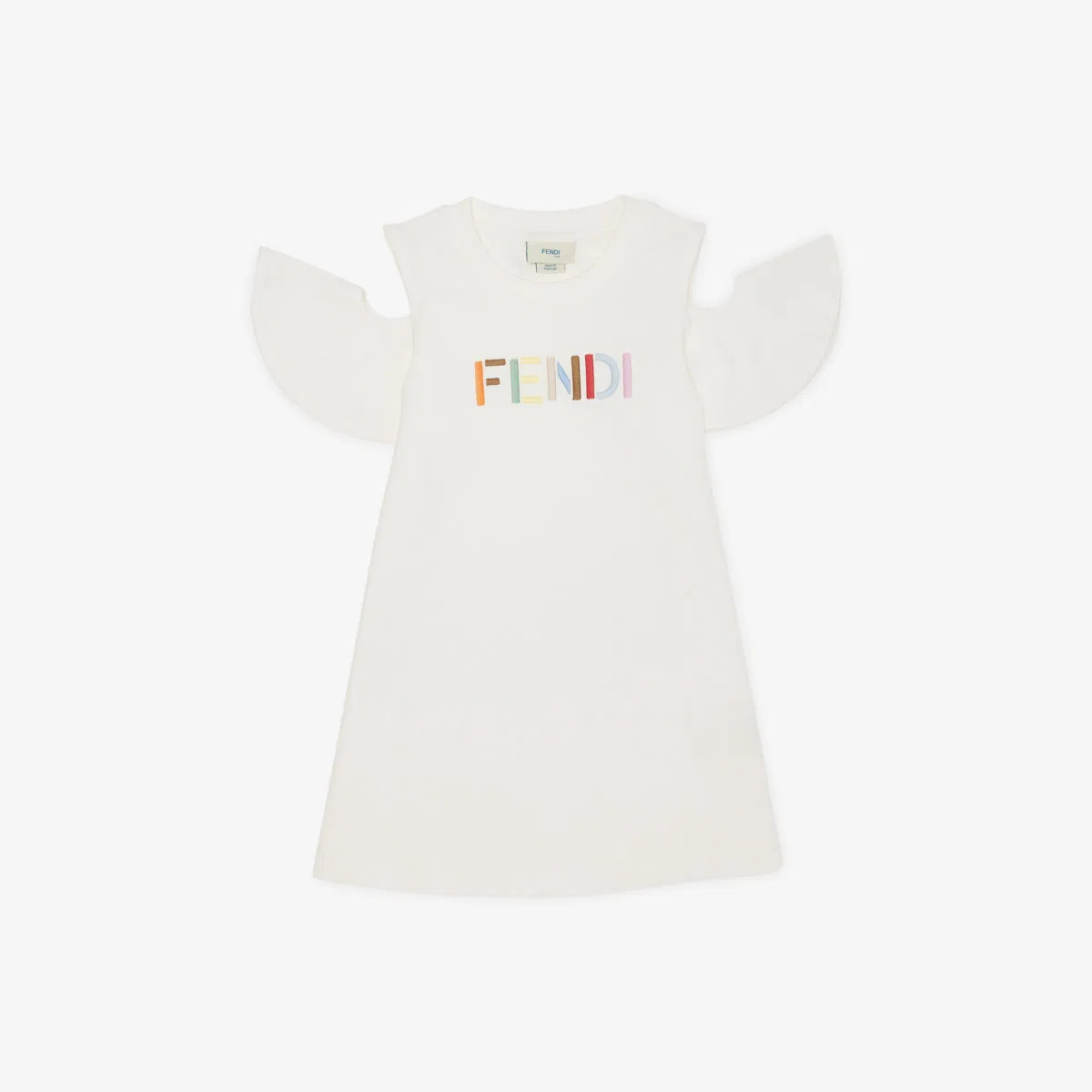 Фирменное платье из хлопкового трикотажа с открытыми плечами, 4-6 лет Fendi