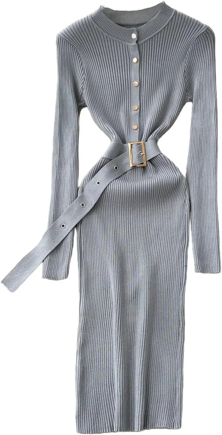 Женское элегантное вязаное платье с запахом Long Sleeve, Lightgrey