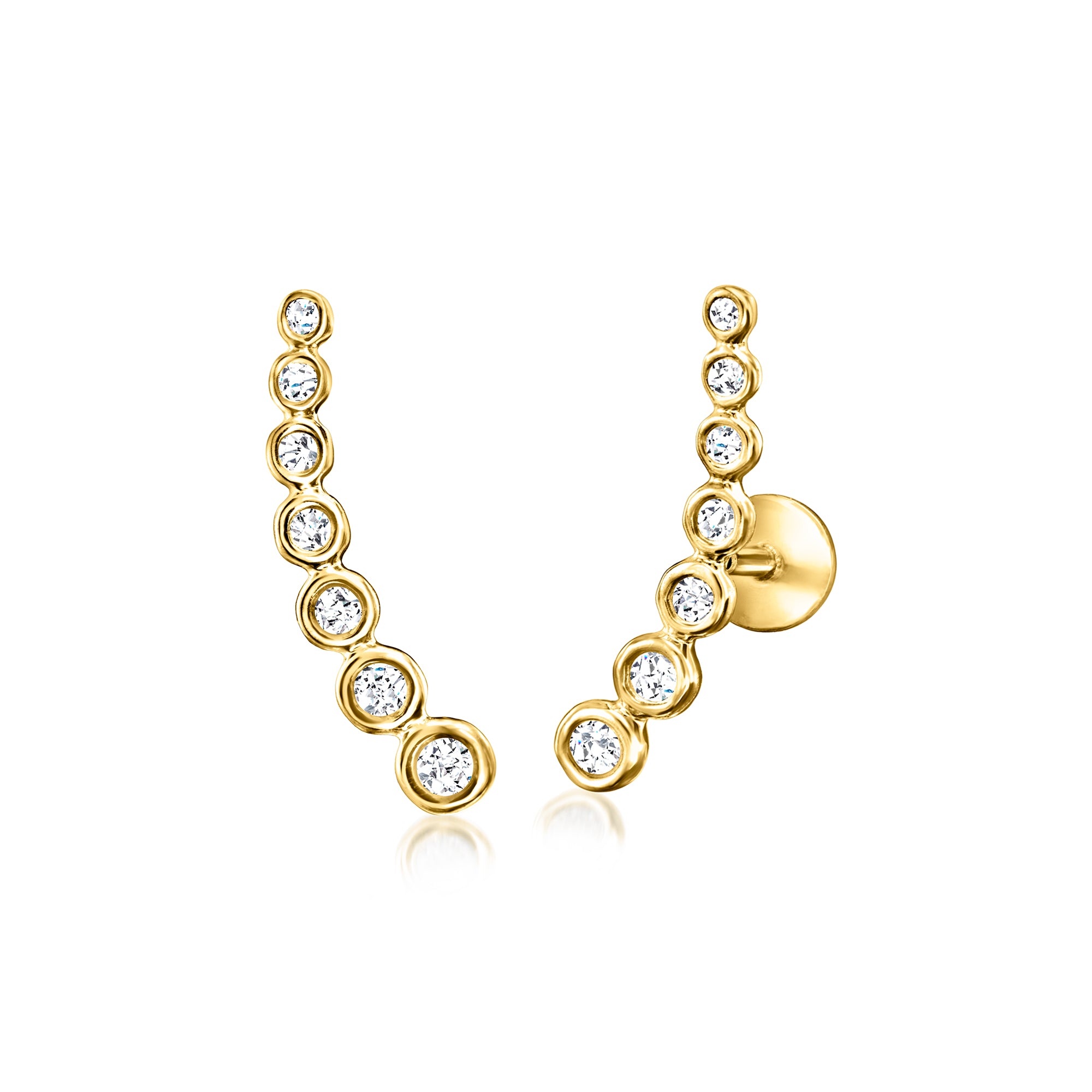 

Серьги-клаймберы RS Pure от Ross-Simons с изогнутыми бриллиантами и плоской задней частью из 14-каратного желтого золота Rs Pure, белый