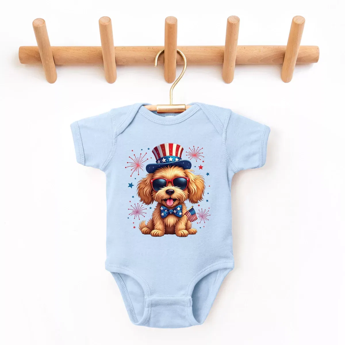 Детский боди с коротким рукавом Patriotic Fluffy Dog The Juniper Shop, Light Blue