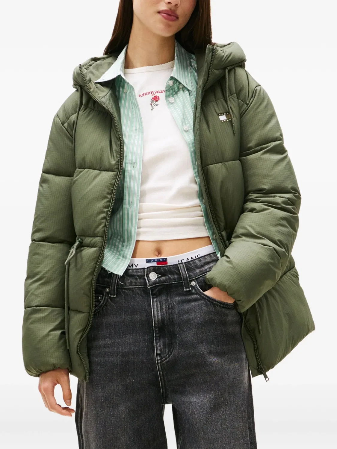 Tommy Hilfiger Пуховик с капюшоном зеленый