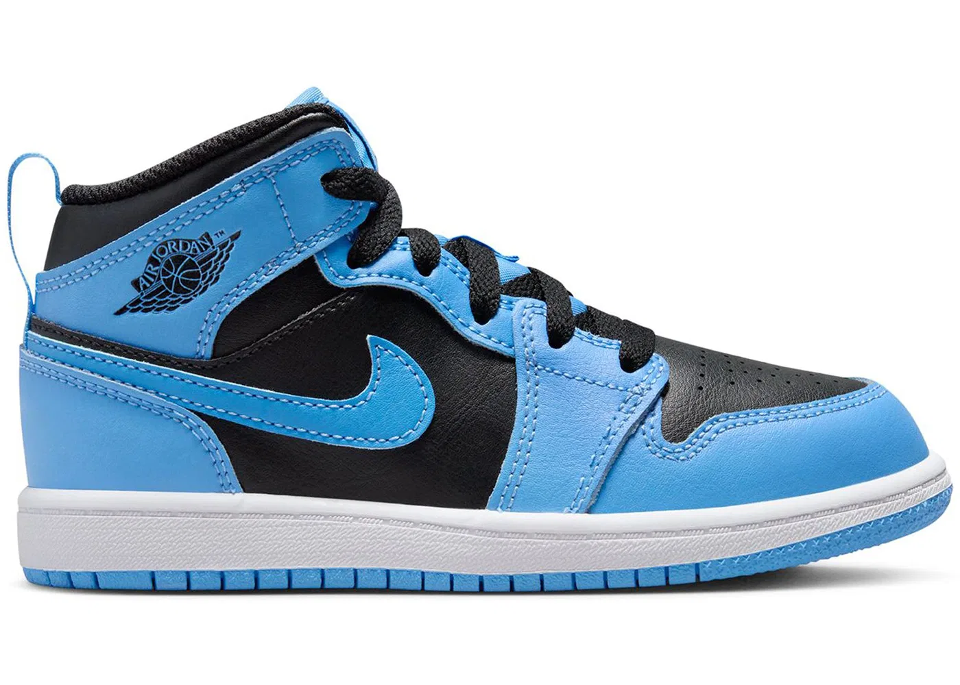 Детские кроссовки с принтом Jordan 1 Mid University Blue Black Jordan, University Blue/White/Black