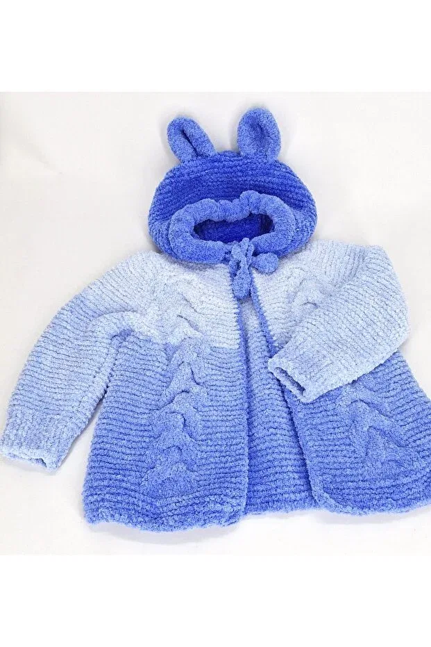 Детский кардиган для мальчиков с капюшоном Hand Knitted Soft Plush Hooded Boy's Cardigan Evitle, Blue — фото 3