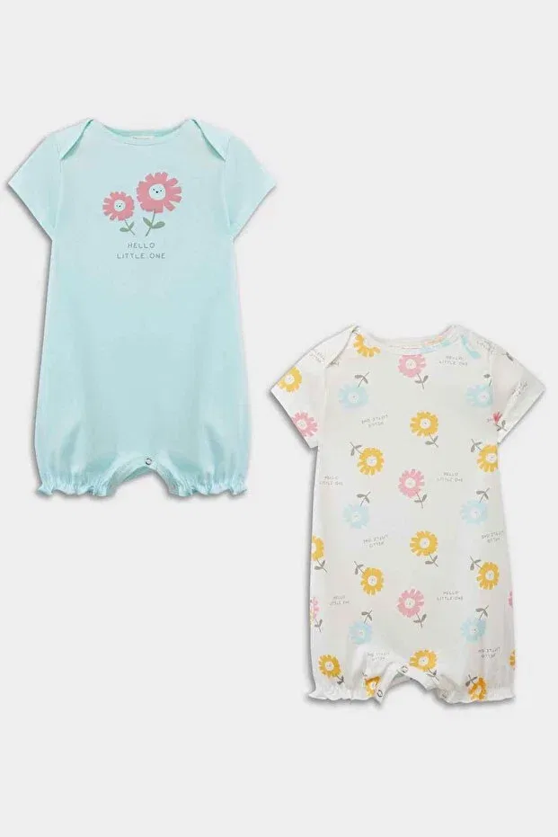 Детский комбинезон для девочек хлопковый с принтом Floral combed cotton 2-piece short sleeve romper baby girl newborn e4026a525hs Defacto, White-Wt47