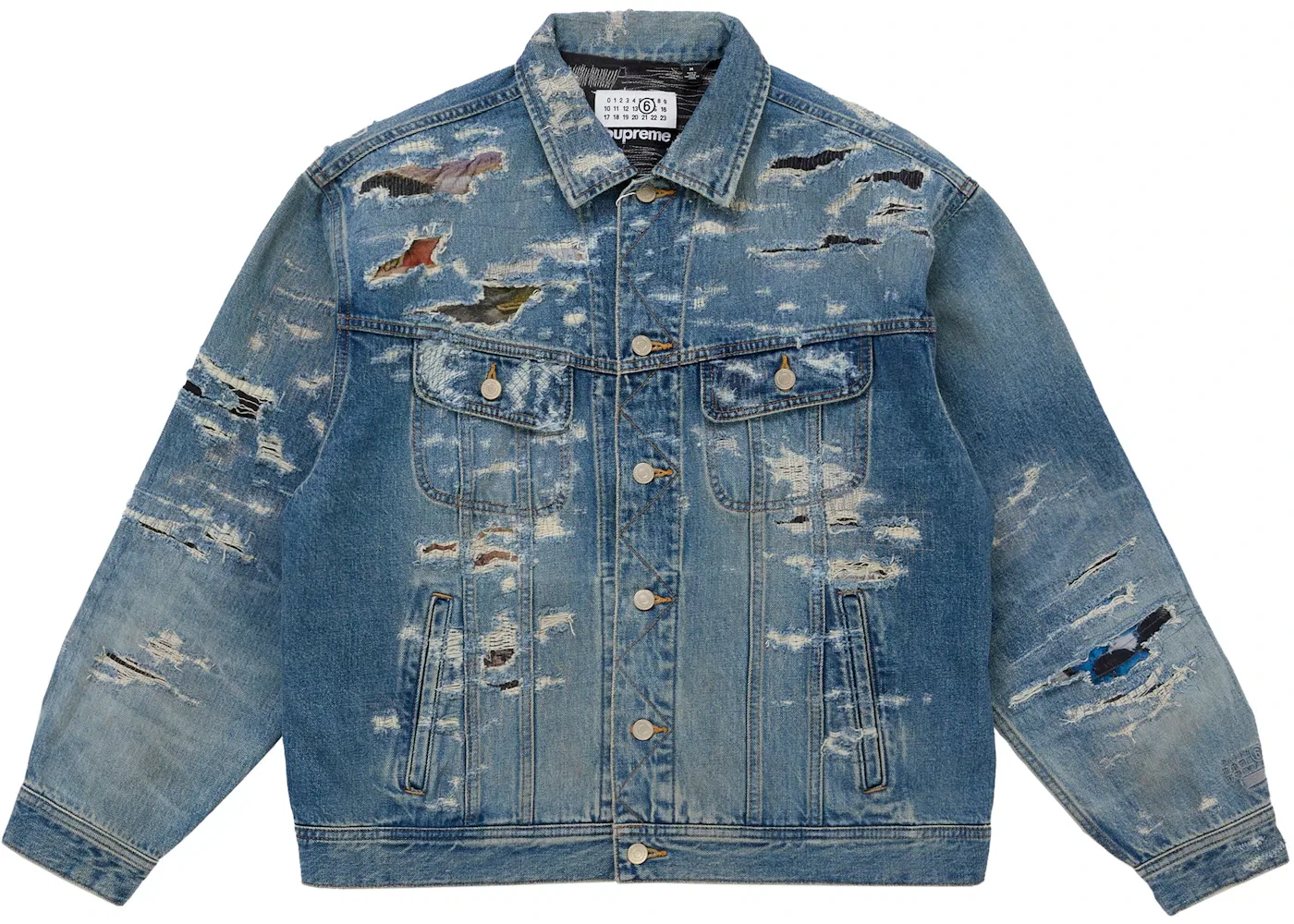 Мужская джинсовая куртка-тракер с потертостями Selvedge Denim Supreme MM6 Maison Margiela, Blue