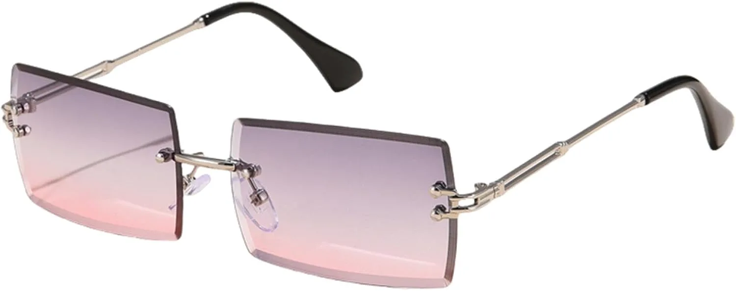 

Модные солнцезащитные очки без оправы прямоугольной формы для женщин и мужчин, с градиентными черными линзами, защита от УФ-излучения UV400 HHZZYVY, Silver Grey Pink