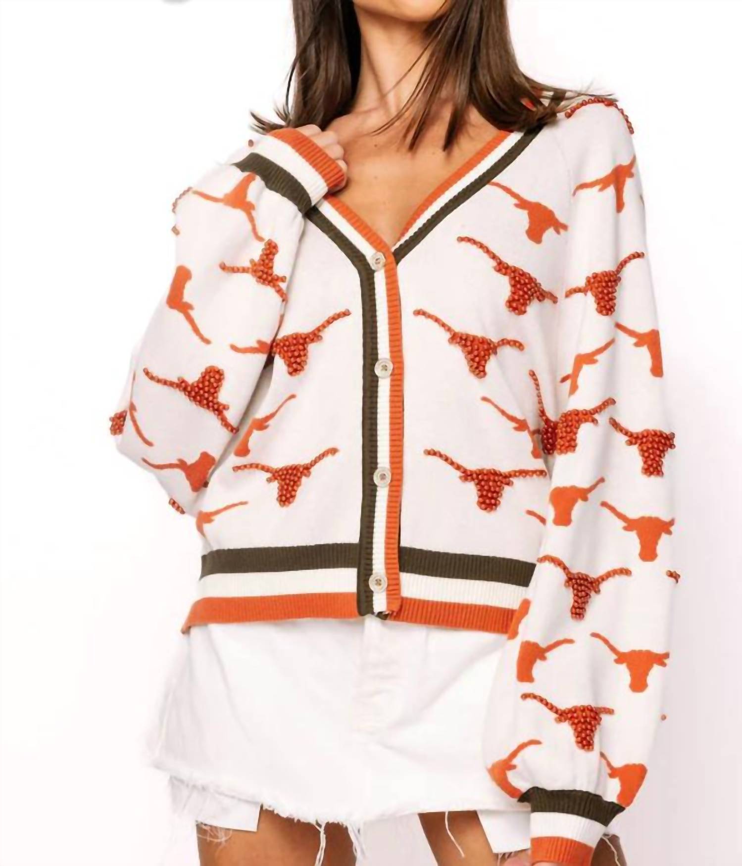 

Кардиган Texas Knit в стиле талисмана со стразами в стиле техасского талисмана Queen Of Sparkles, Texas Mascot