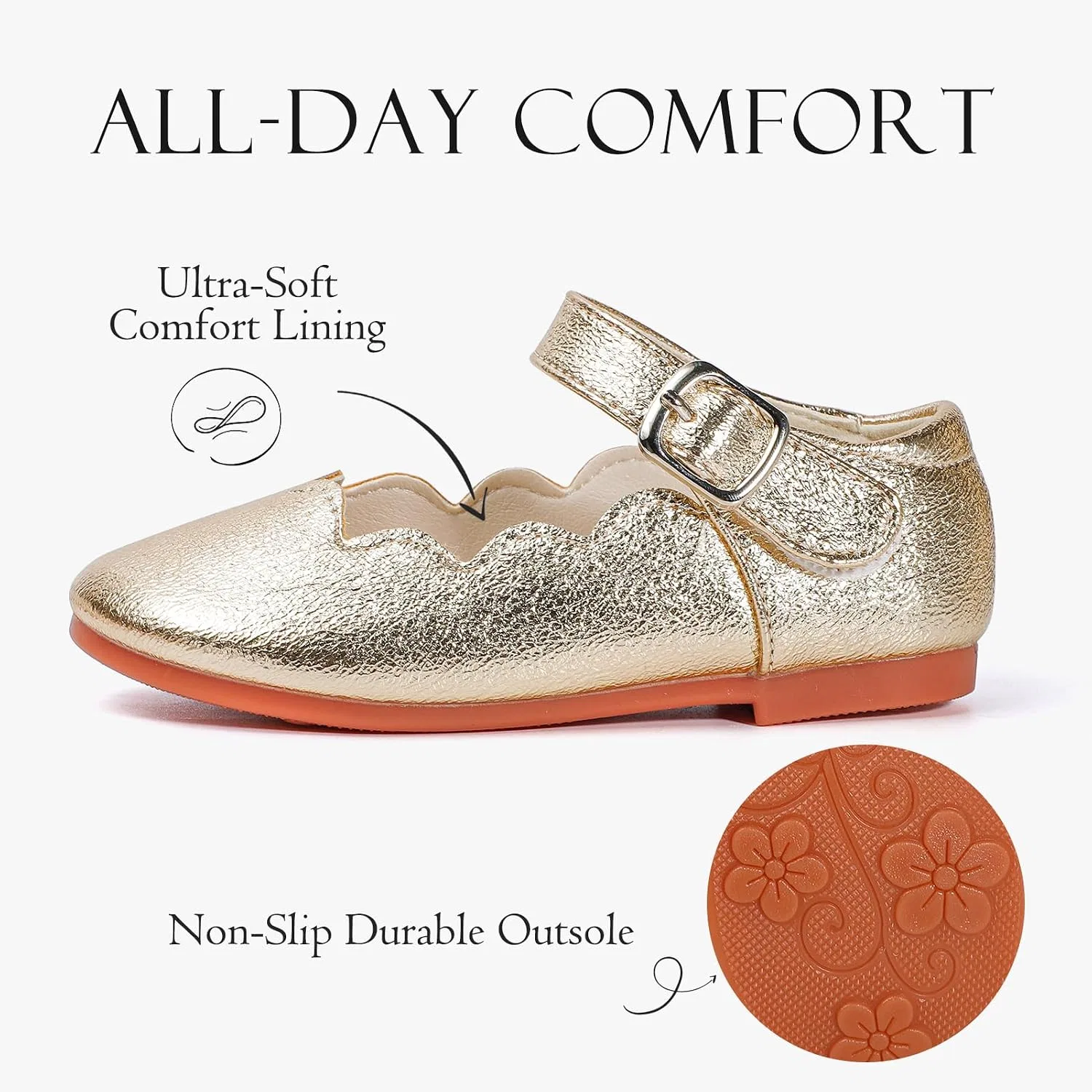 Детские балетки для девочек Mary Jane Flats KDVOG, Gold — фото 4