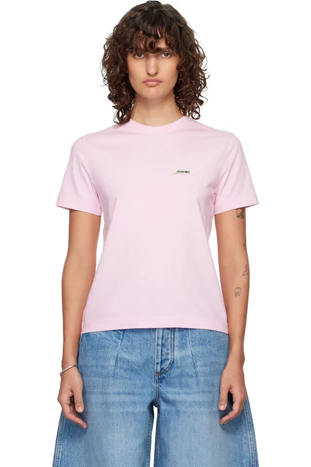 Розовая футболка с корким рукавом из грогрена Jacquemus