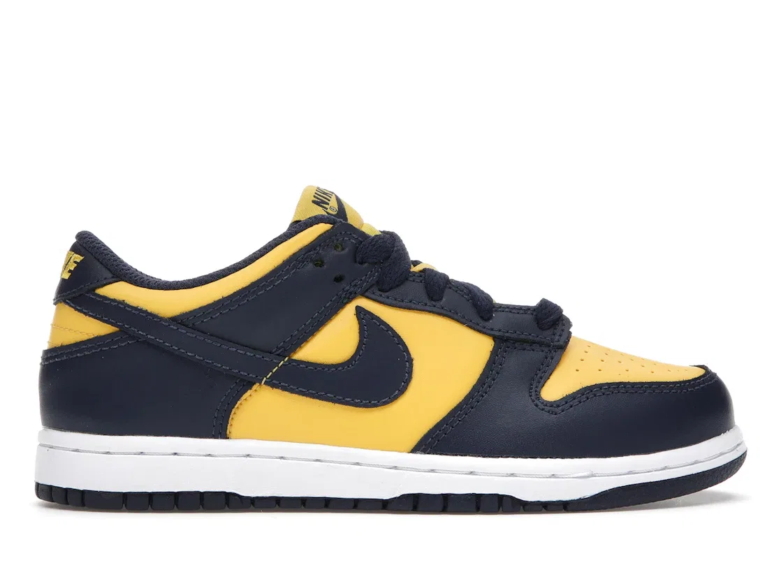 Детские кроссовки для мальчиков с кожаным верхом Nike Dunk Low, Varsity Maize/Midnight Navy-White