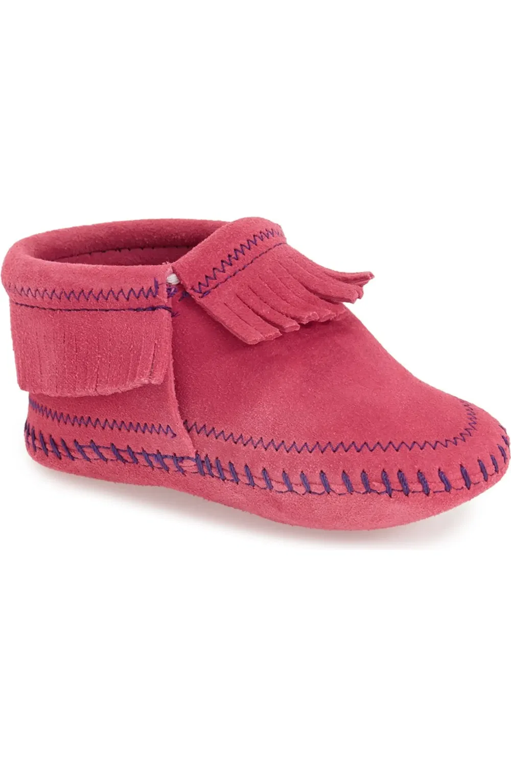 Мокасины детские с бахромой из замши Riley Minnetonka, ярко-розовый