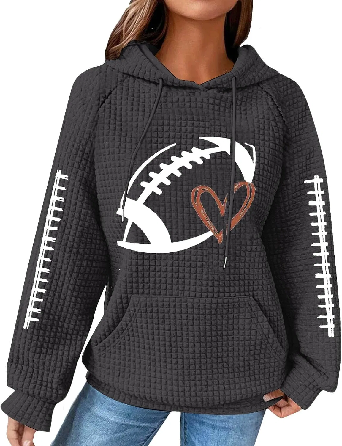 Женский свитшот с капюшоном, с принтом, Football Hooded, Dark Gray-a