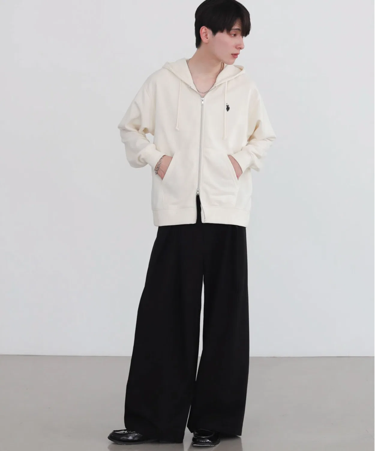Мужское худи с длинным рукавом на молнии, с вышивкой U.S. POLO ASSN., Off White — фото 4