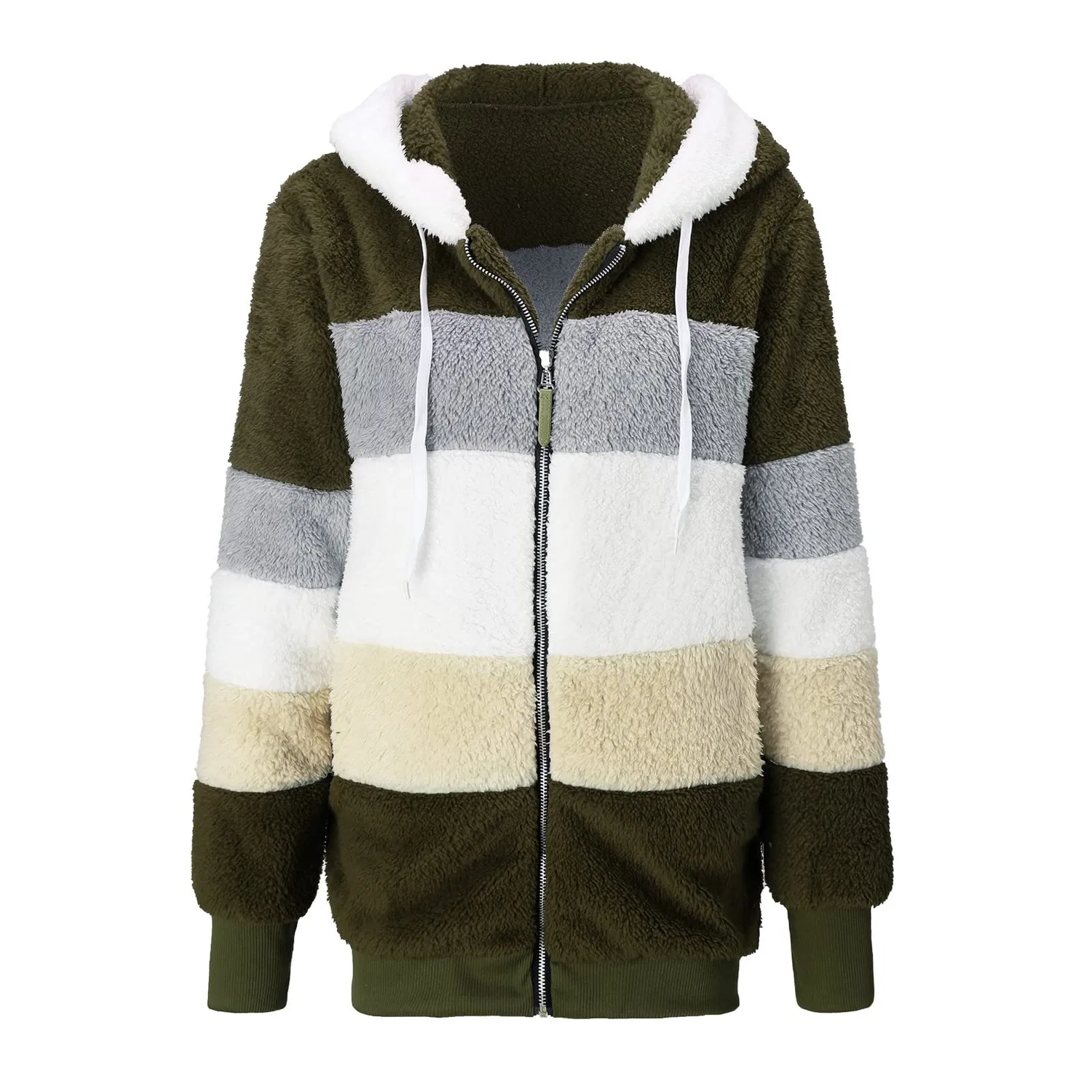 Женское зимнее пальто на флисовой подкладке с zip и капюшоном, Verde militare-L — фото 4
