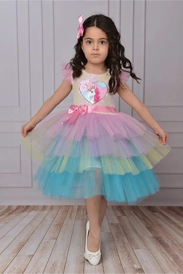 Детское платье для девочек с принтом Unicorn sequined buckle birthday princess dress Delfini Kids, Mixed