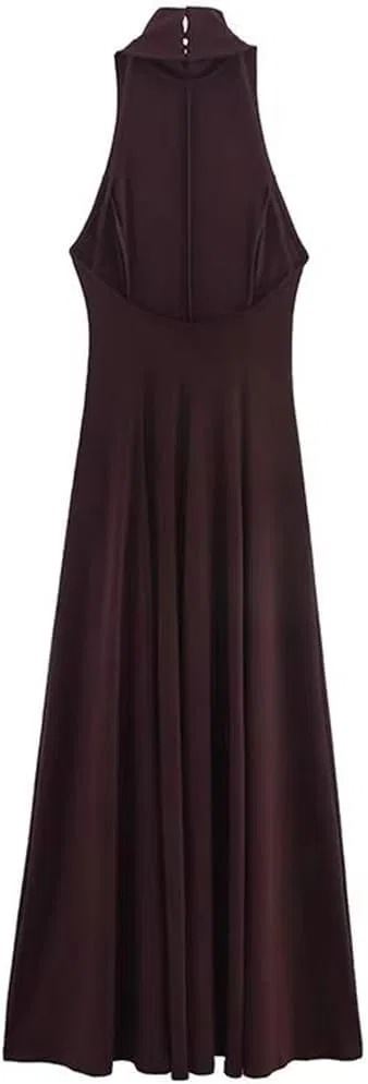 Женское элегантное платье макси с открытой спиной A-силуэта, Wine Red — фото 3