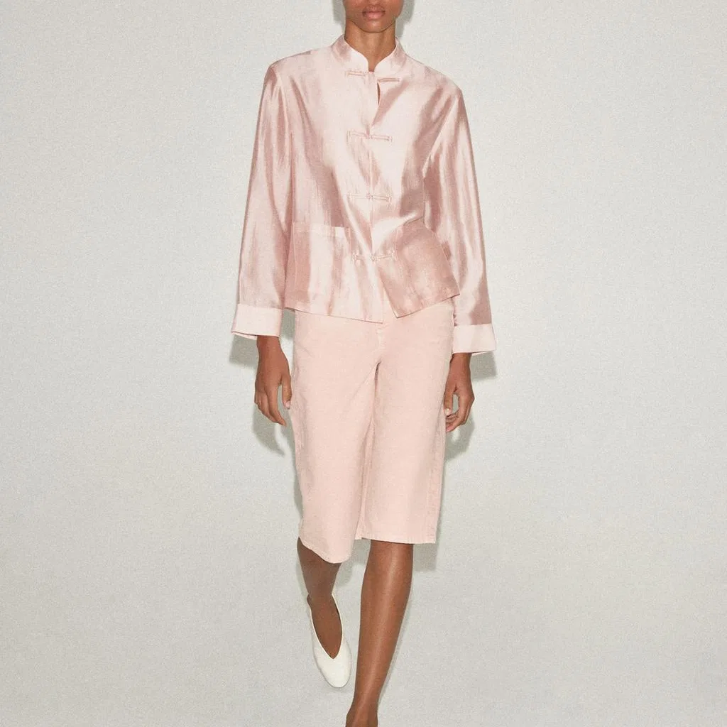 Женская рубашка с круглым вырезом Light Pink Red ZARA — фото 4