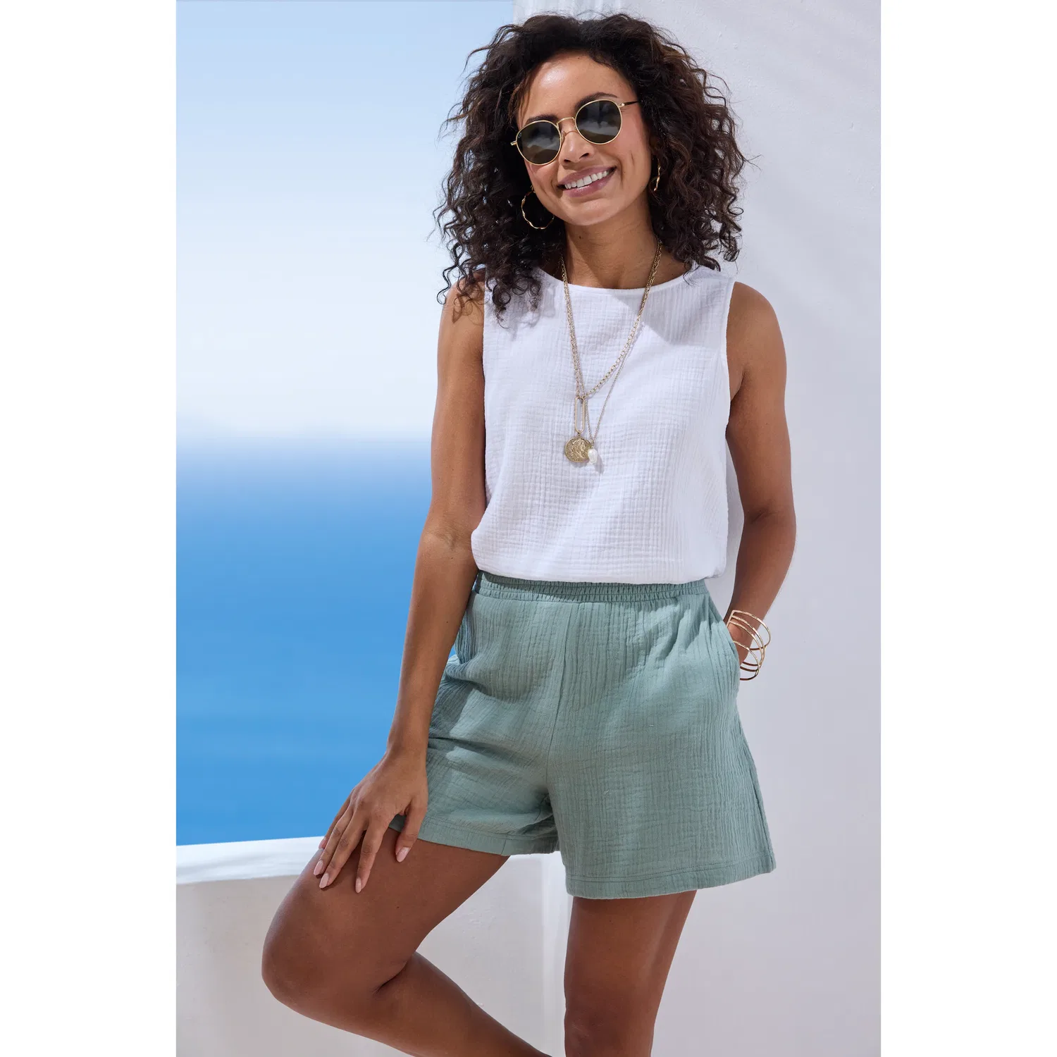 Женский блузочный топ с широкими бретелями Beachtime, White