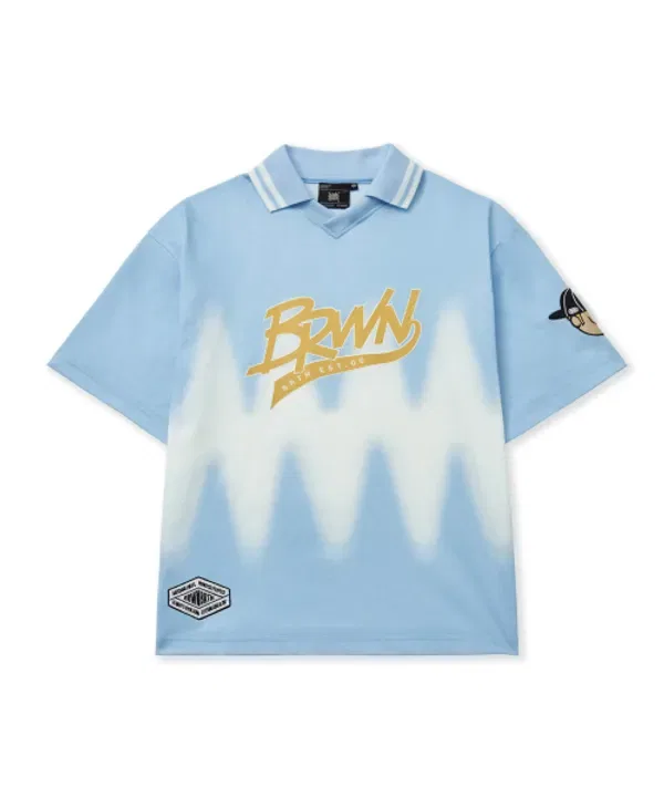 Футболка с коротким рукавом, окрашенный воротник, Kids dyeing collar tee, Brownbreath Kids, голубой — фото 2