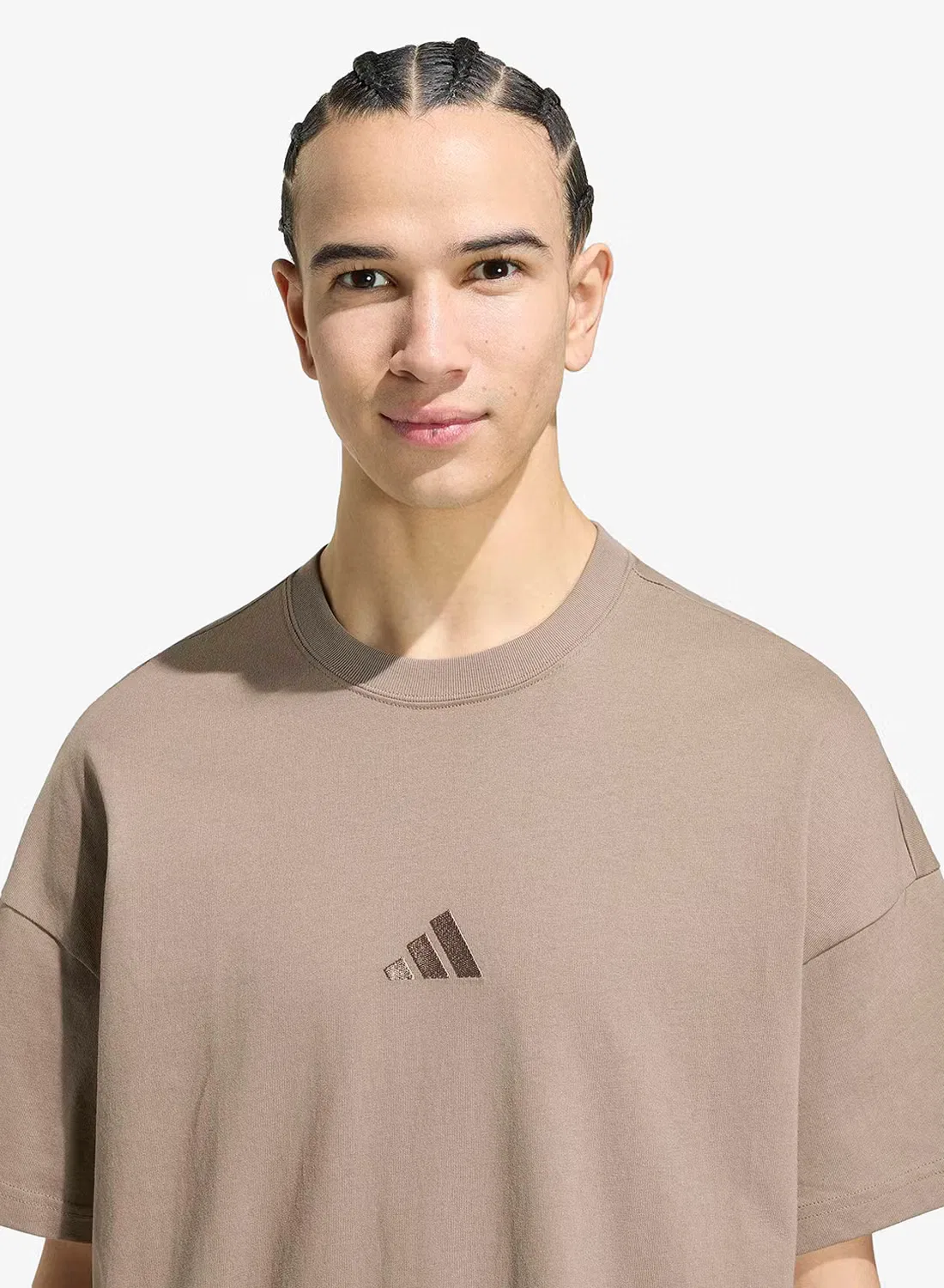 Футболка свободного кроя 3-Stripes Adidas, хаки — фото 3