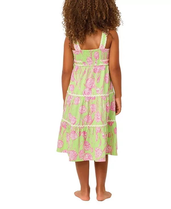 Детское платье для девочек с принтом Mini Pollie Midi Dress Lilly Pulitzer, Pistachio Macaron Bees Knees — фото 2