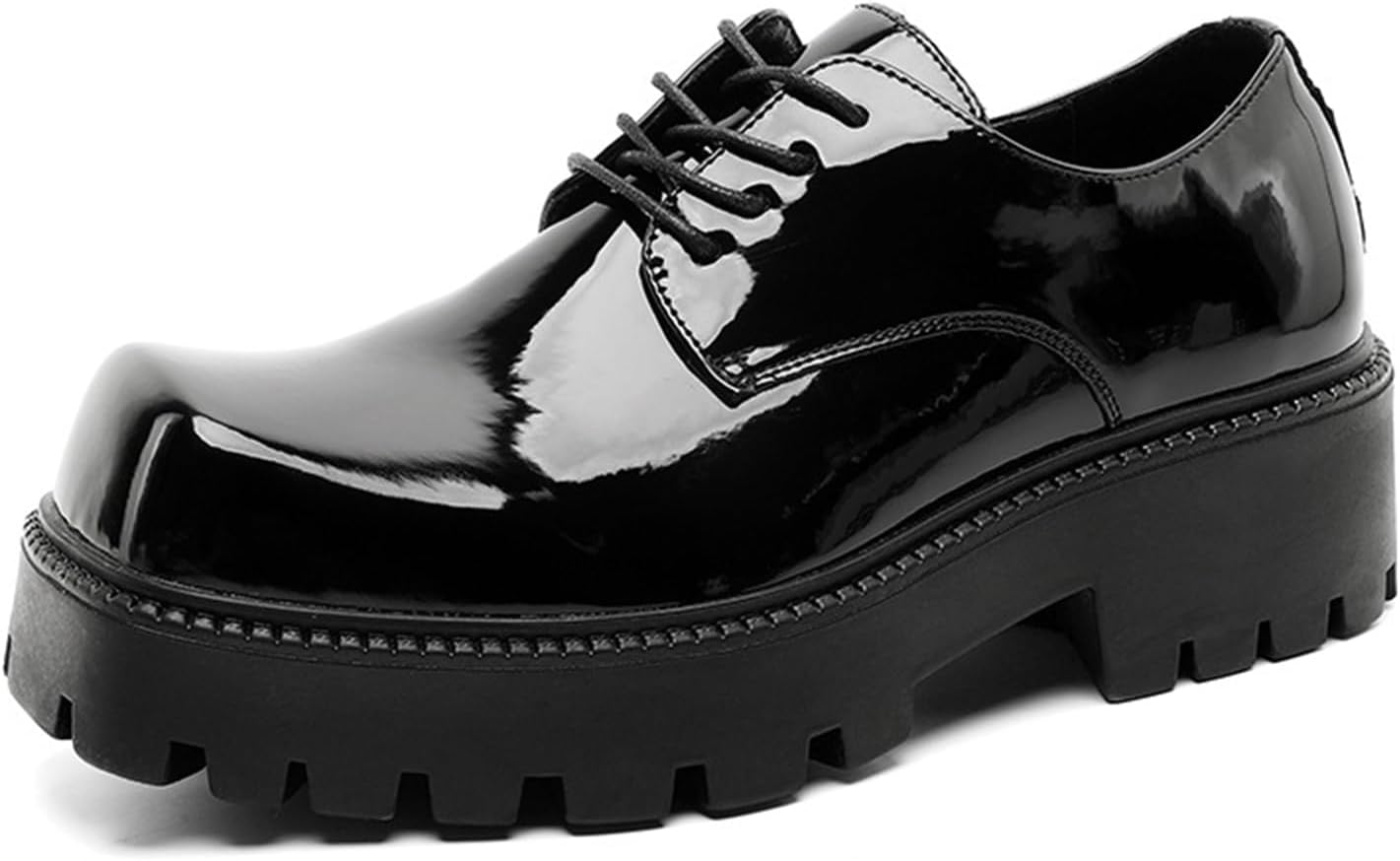 

Мужские оксфорды с глянцевой лакированной кожей, большой носок, массивный каблук, платформа, классический легкий квадратный носок, подошва с протектором, противоскользящий каблук-блок, шнуровка, дерби, свадебные и деловые формальные туфли Nbzkbn...