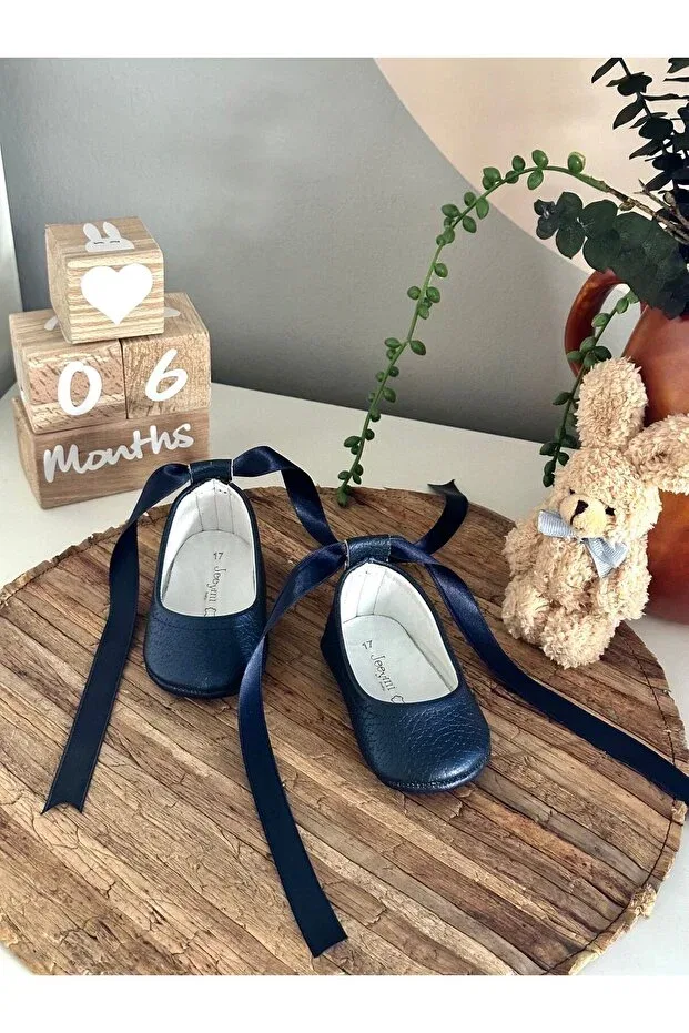 Детские мокасины для девочек кожаные Genuine leather navy blue ballerina baby moccasin Li Puna, Navy Blue — фото 3
