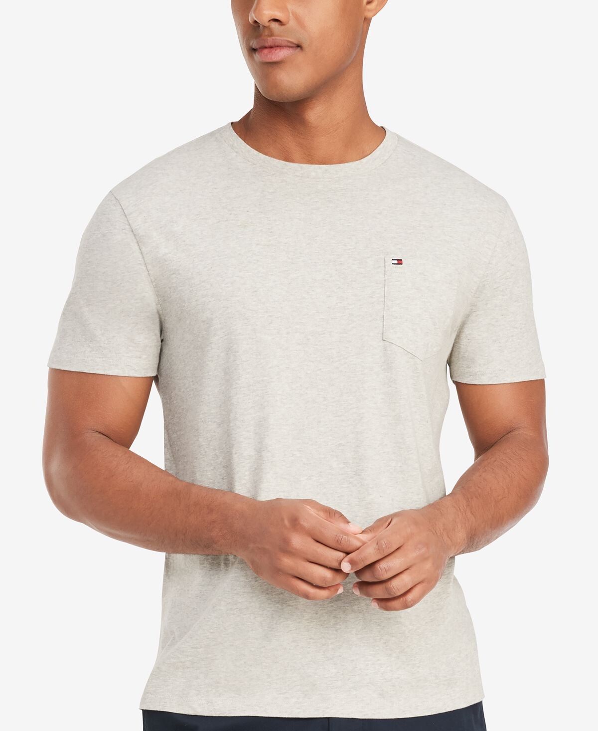 Мужская футболка big & tall tommy с круглым вырезом и карманами Tommy Hilfiger, светло-серый — фото 2