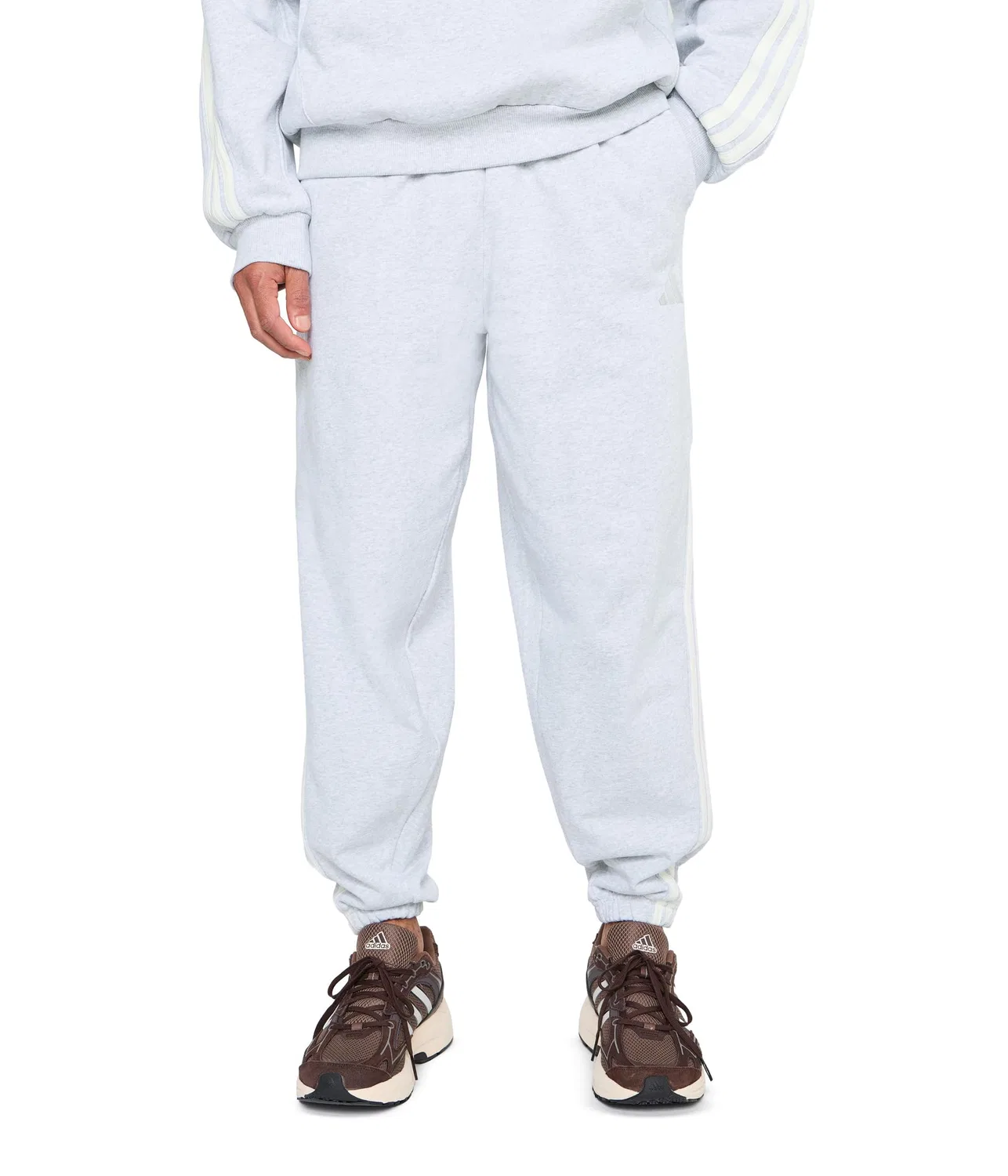 Комплект из 3 полосатых брюк с манжетами. Adidas, Light Grey Heather/Off-White
