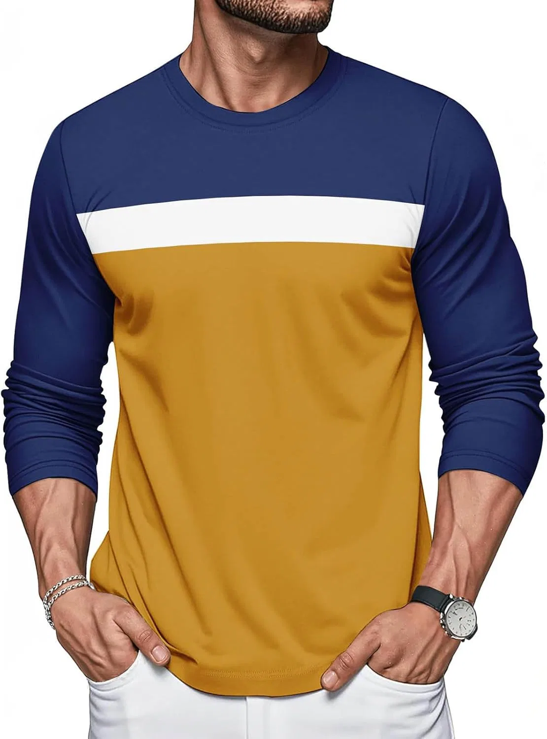 Мужская футболка с длинным рукавом цветблок Casual, Yellow