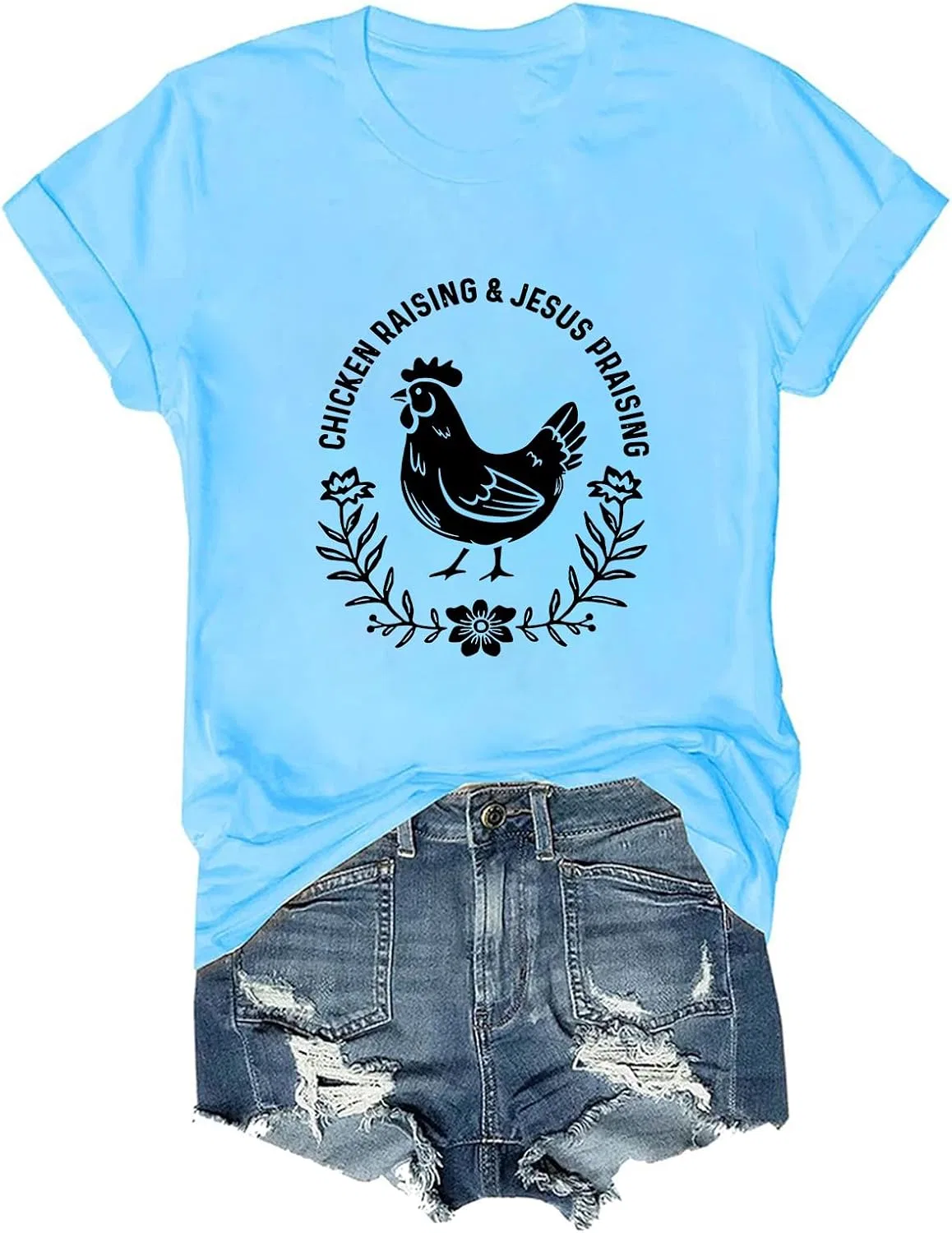Футболка с принтом Chicken Raising and Jesus Praising, Sky Blue