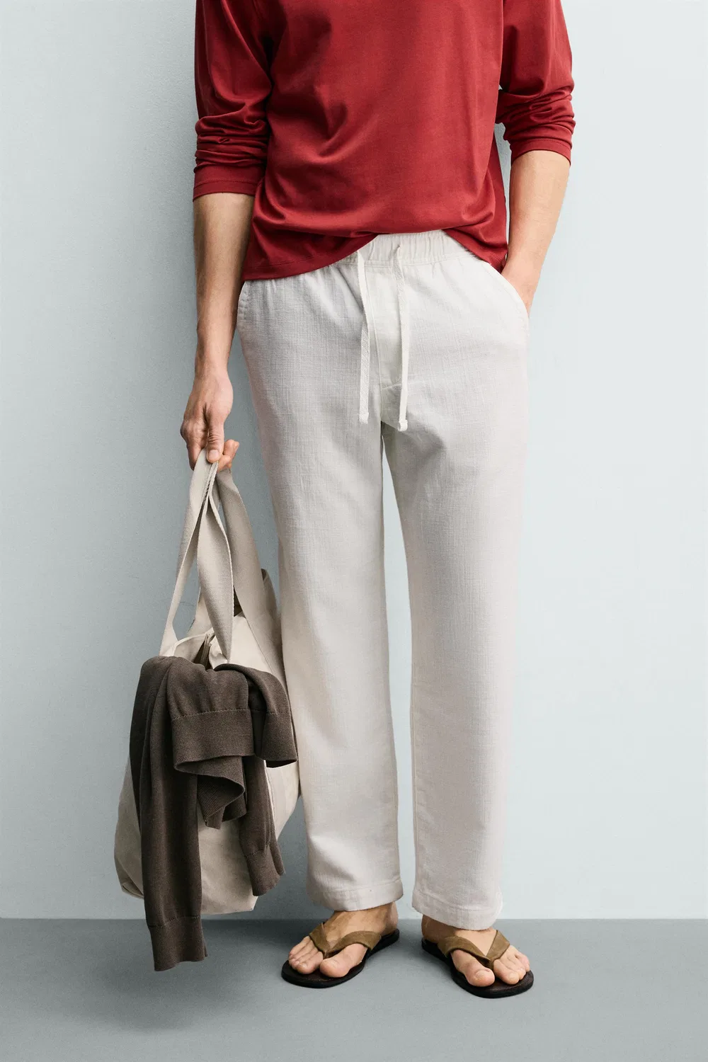 Текстурированные брюки свободного кроя ZARA, Oyster-White — фото 2