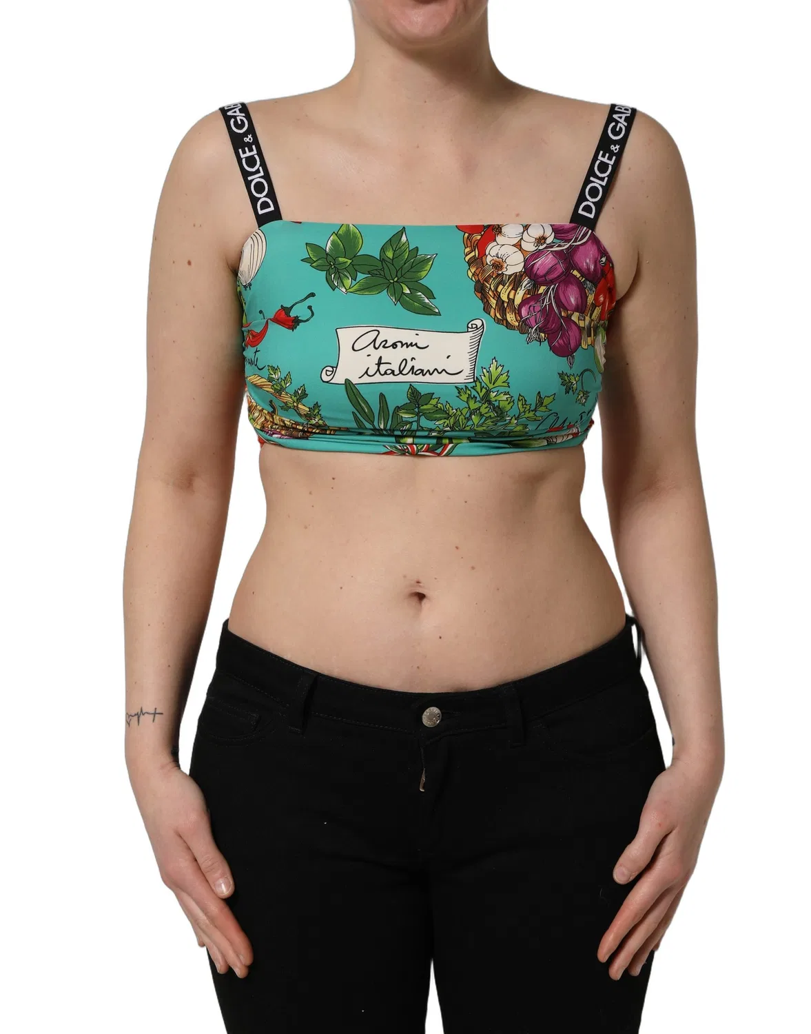 Женский топ без рукавов с принтом овощей Turquoise Vegetable Print Dolce & Gabbana, Turquoise