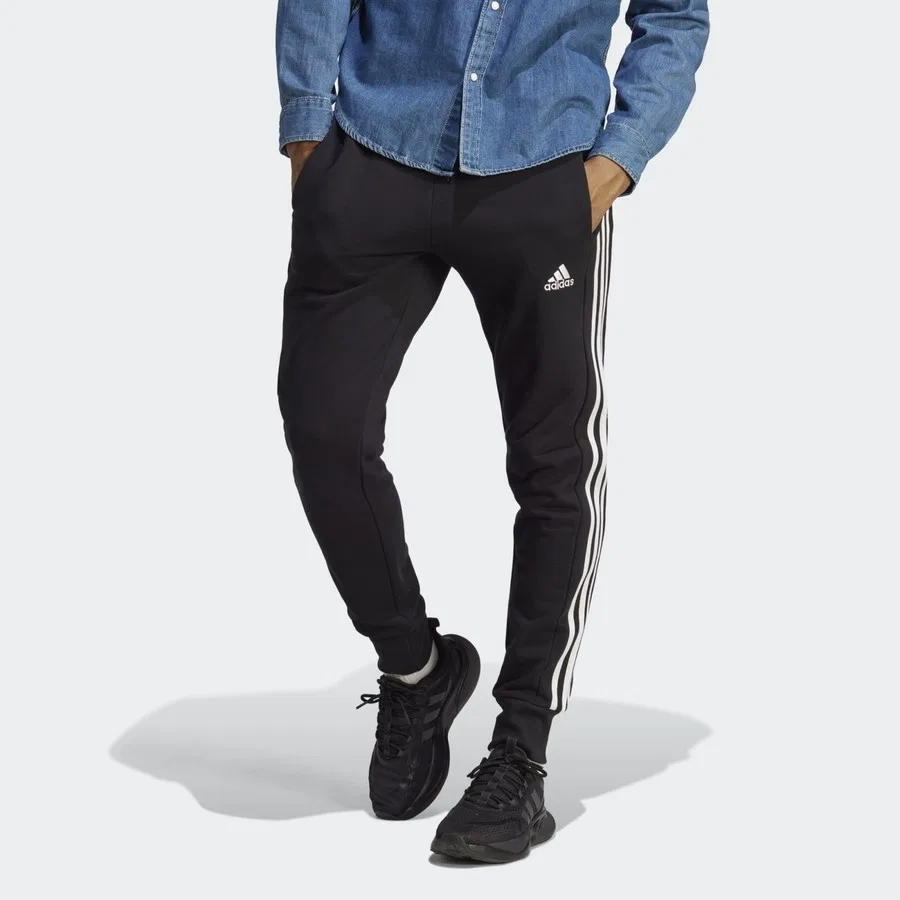 Спортивные брюки с манжетами Essentials French Terry Tapered Cuff 3-Stripes adidas, Черно-белый