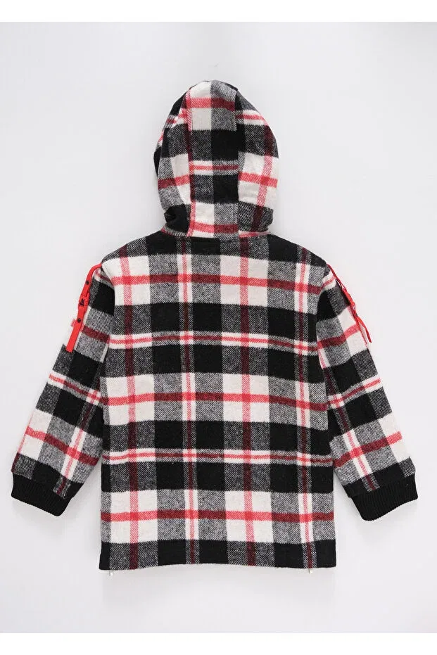 Детская рубашка с принтом Boys' half-zip hooded red plaid lumberjack shirt Doctor Junior, Red — фото 4
