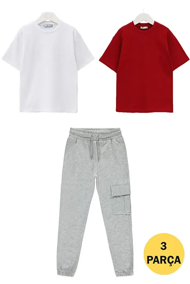 Детский комплект из футболок и брюк с карго-карманами Incitekstil, Gray White Red