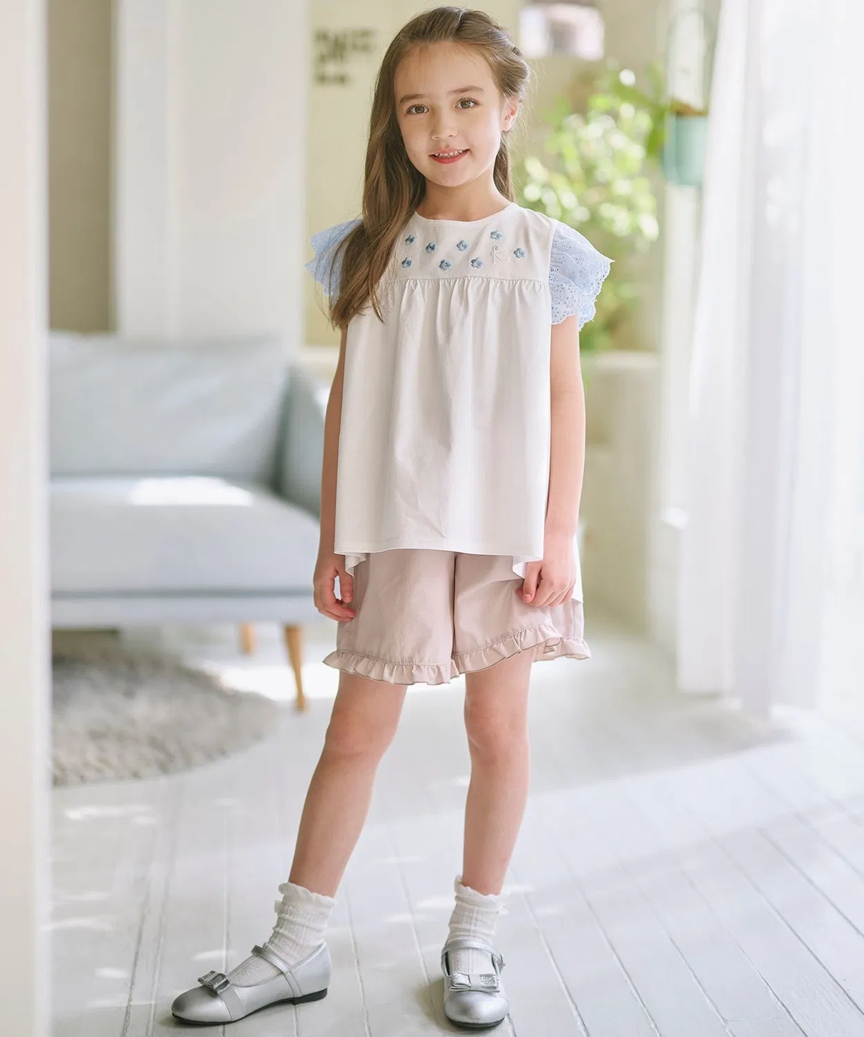 Детская туника с вышивкой petit fleur Kumikyoku KIDS, Blue — фото 2