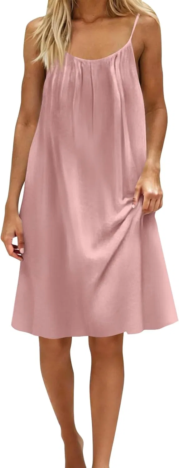 Женское летнее платье на бретелях с открытой спиной, Midi, Pink — фото 4