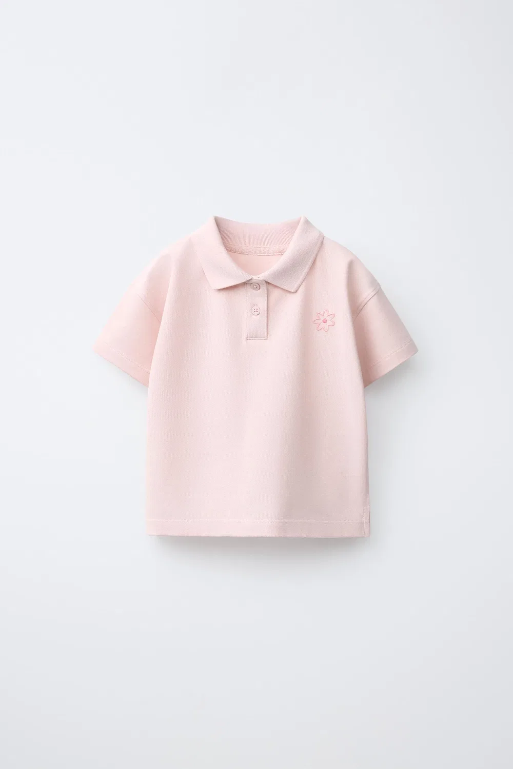 Рубашка поло из пике с цветочной вышивкой ZARA, Light pink