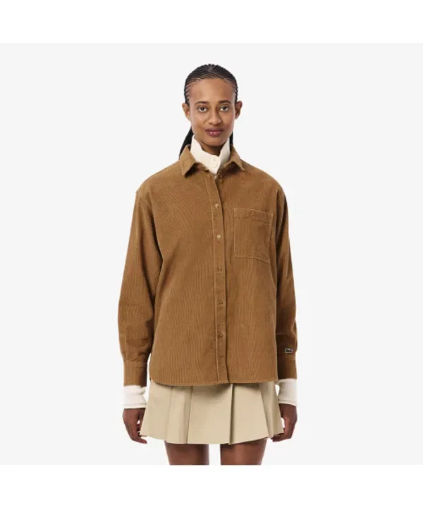 Рубашка Lacoste из вельвета с логотипом, бежевая
