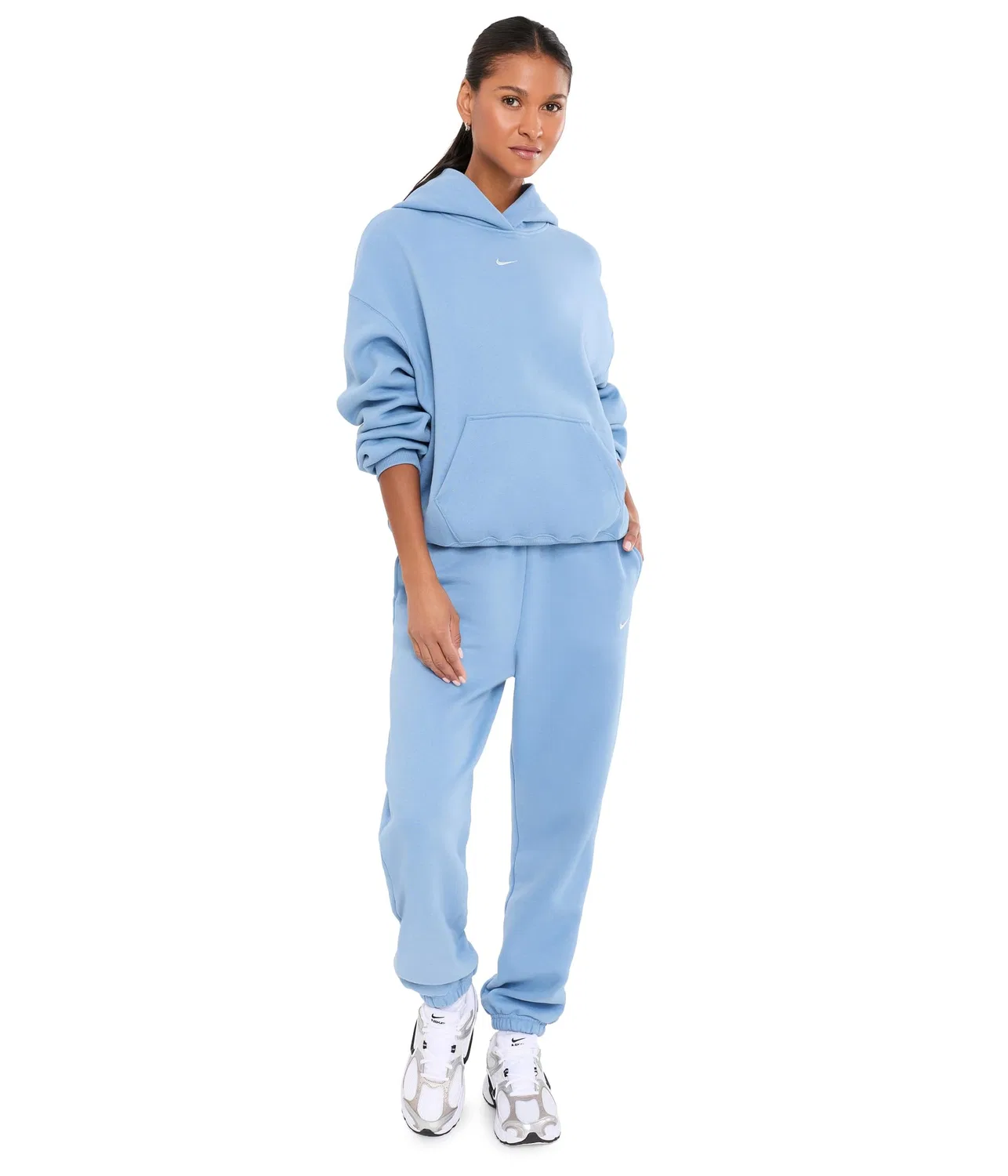 Брюки Studio Fleece средней плотности с высокой посадкой и свободными манжетами. Nike, Work Blue/Sail — фото 2