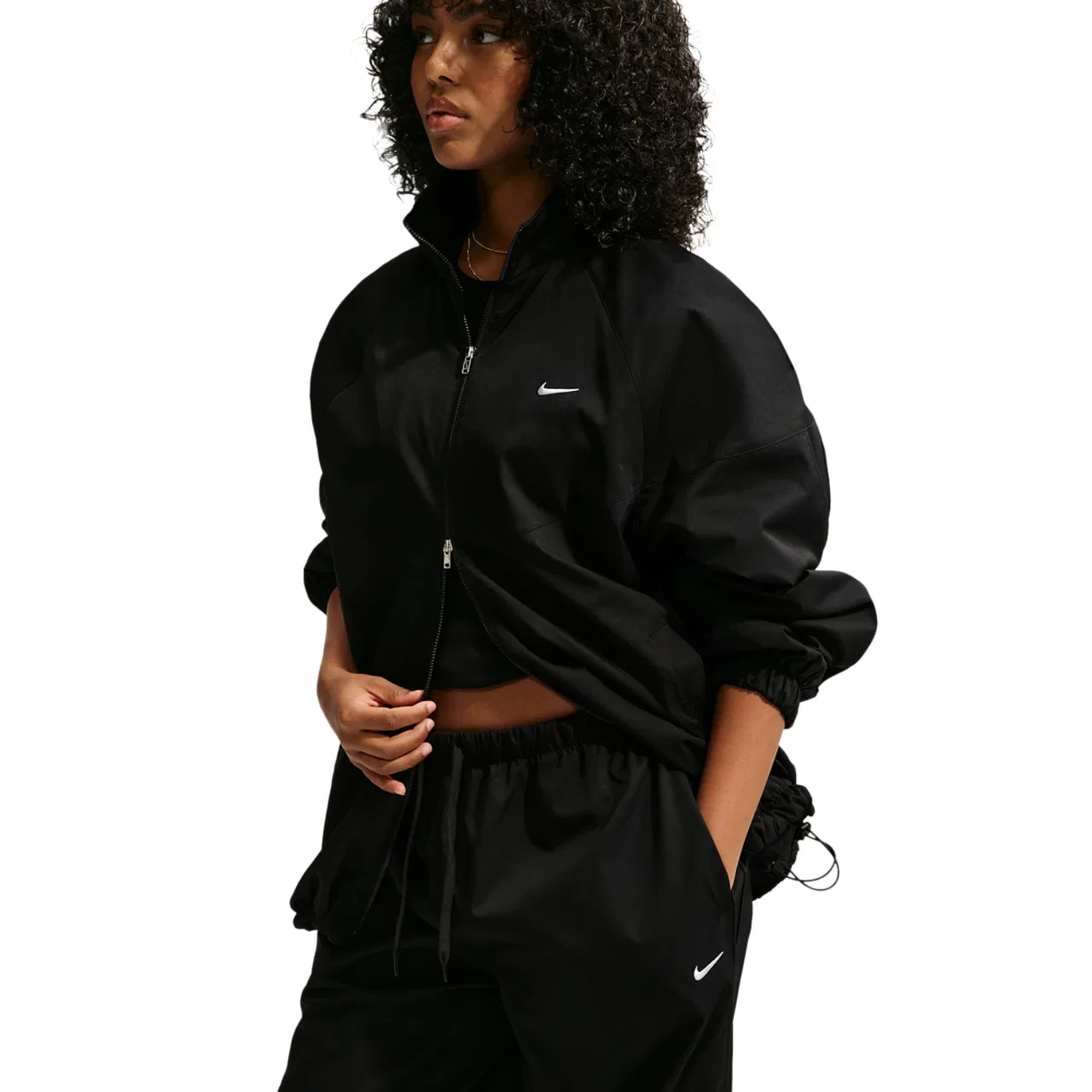 Женская куртка с оверсайз-кроем Nike Essential OS Track Jacket, Black/Black/White — фото 3