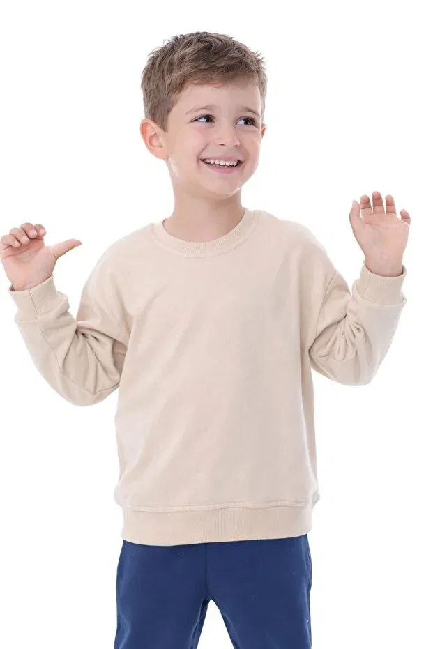 Детские свитшот с длинным рукавом Unisex kids basic plain brushed 100% cotton sweatshirt Zuzunga, Beige