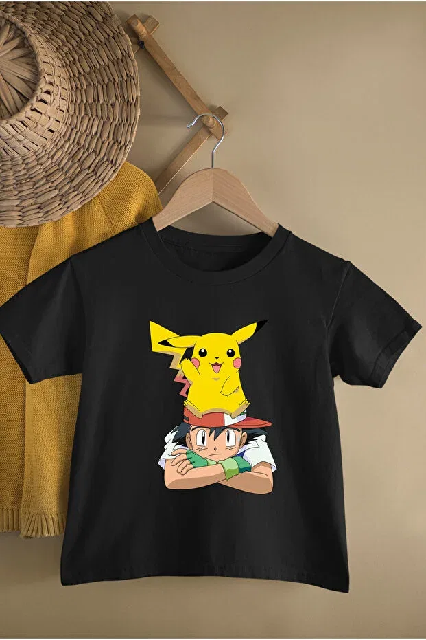 Детская футболка для девочек с принтом Ash and Pikachu Pokemon Printed Magors, Black