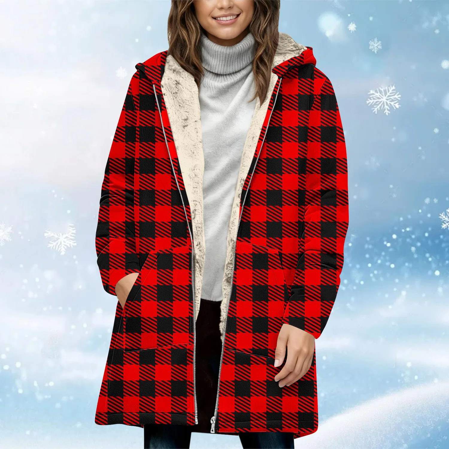 Женская куртка-рубашка с принтом в клетку, модель Plaid, бренд, 03 rosso — фото 2