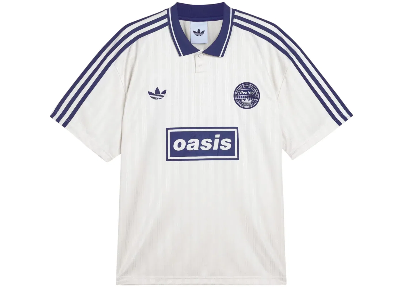 Детская футболка-джерси с жаккардовым узором Adidas x Oasis Tour, Cream White Light Indigo