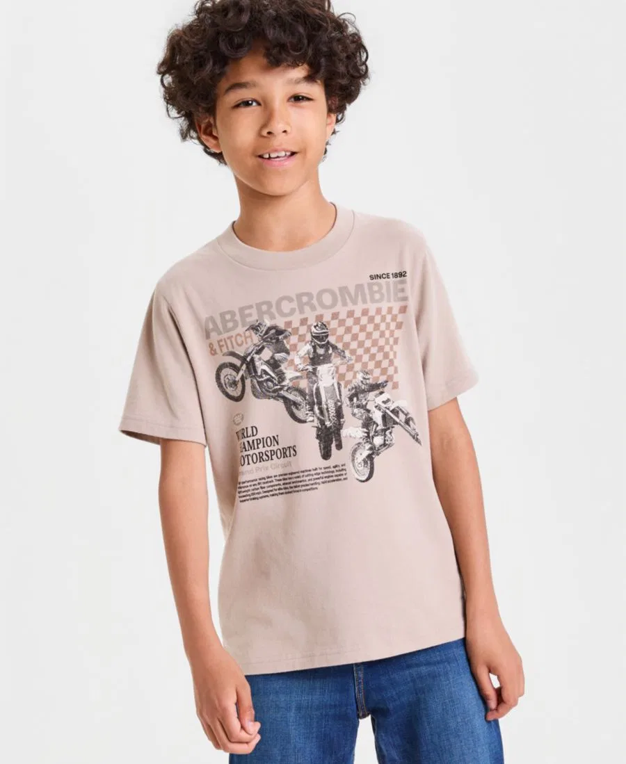 Футболка с графическим дизайном World Champion Bike Boys 8-20 abercrombie kids, Simply Taupe