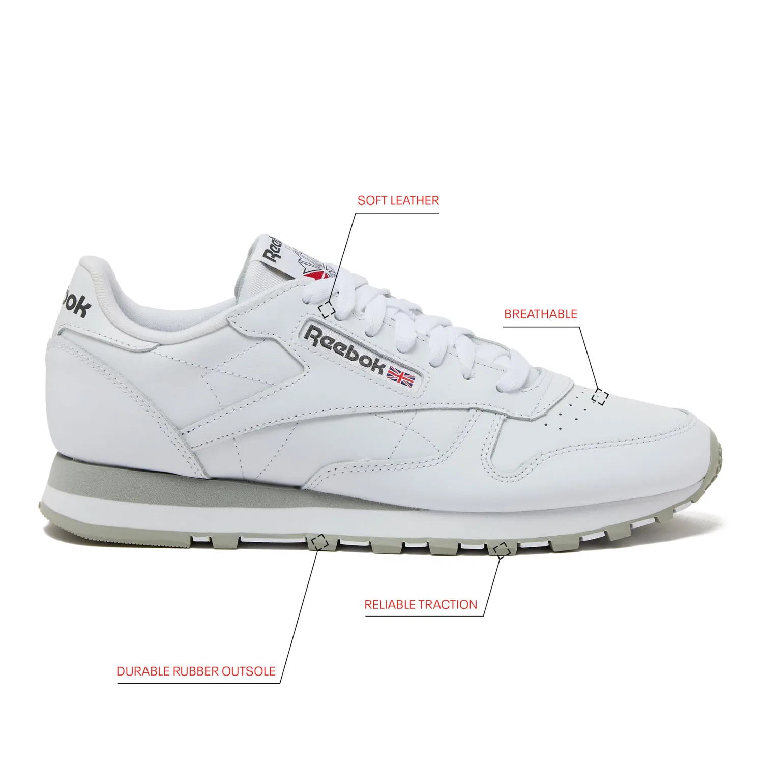 Детские кроссовки для мальчиков с закрытым носком Classic Leather Reebok, Ftwr White Pure Grey 3 Pure Grey 7 — фото 2