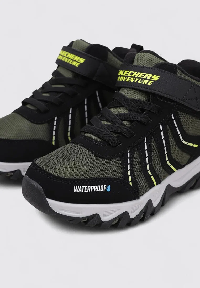 Детские кроссовки для мальчиков водонепроницаемые Rugged Ranger Storm Trail Skechers, Black Synthetic Black Green Trim — фото 4